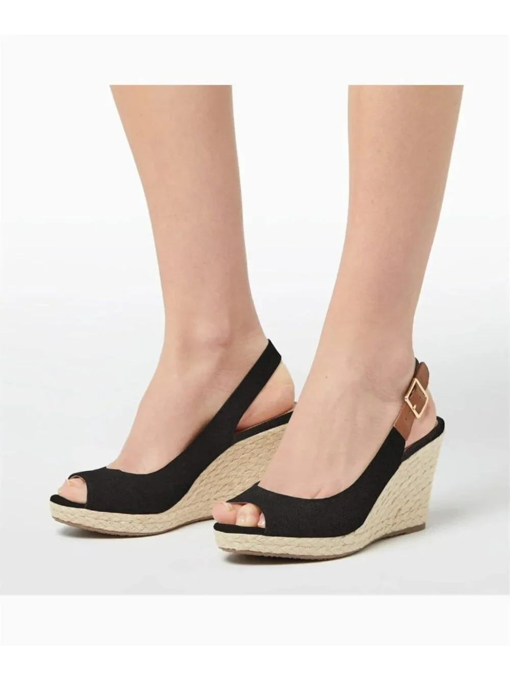 Comfortable Summer Wedge Sandals - Peep Toe Espadrilles with Ankle Strap, Dressy